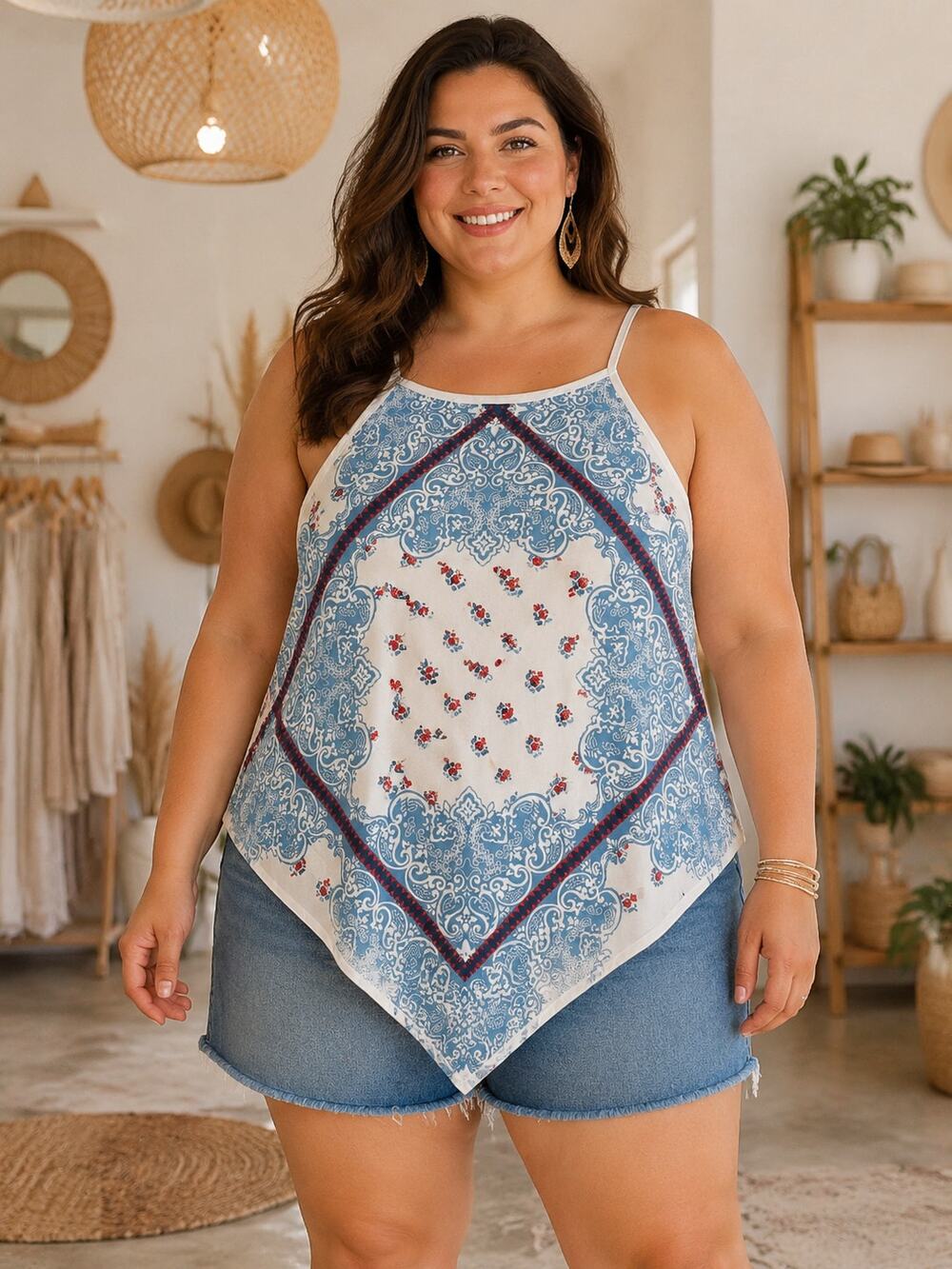 Scarf-print handkerchief tank, XXL